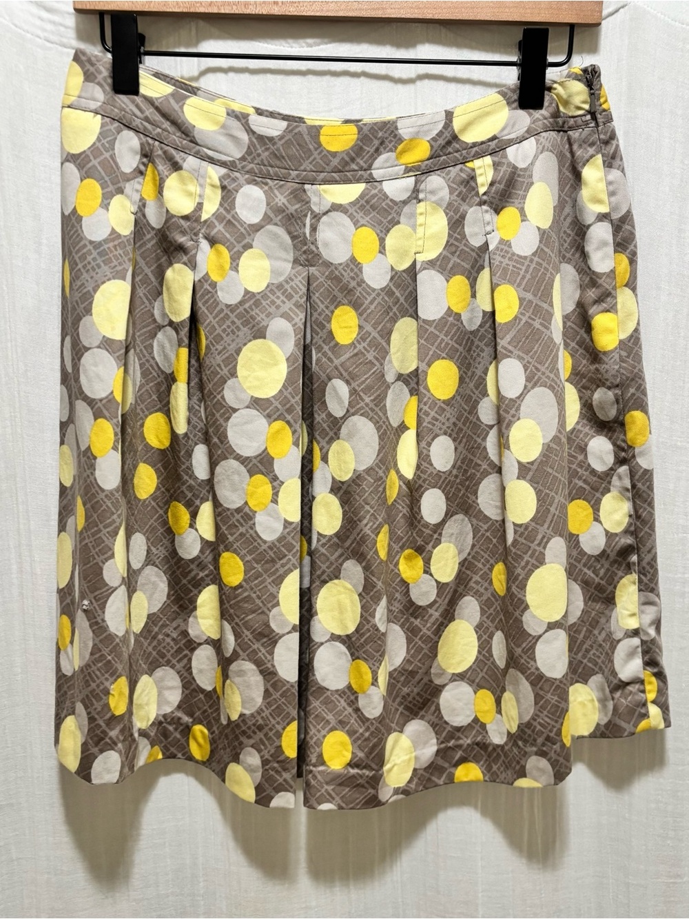 Retro i.e Pleated Polka Dot A-Line Skirt in Yellow and Gray size 6